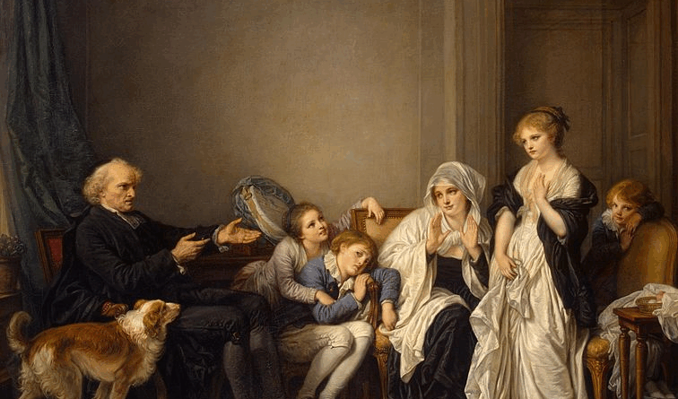 Jean-Baptiste Greuze, La veuve et son prêtre, vers 1784